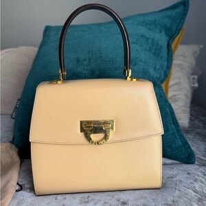 Celine Tan Leather Satchel with Gold Accents